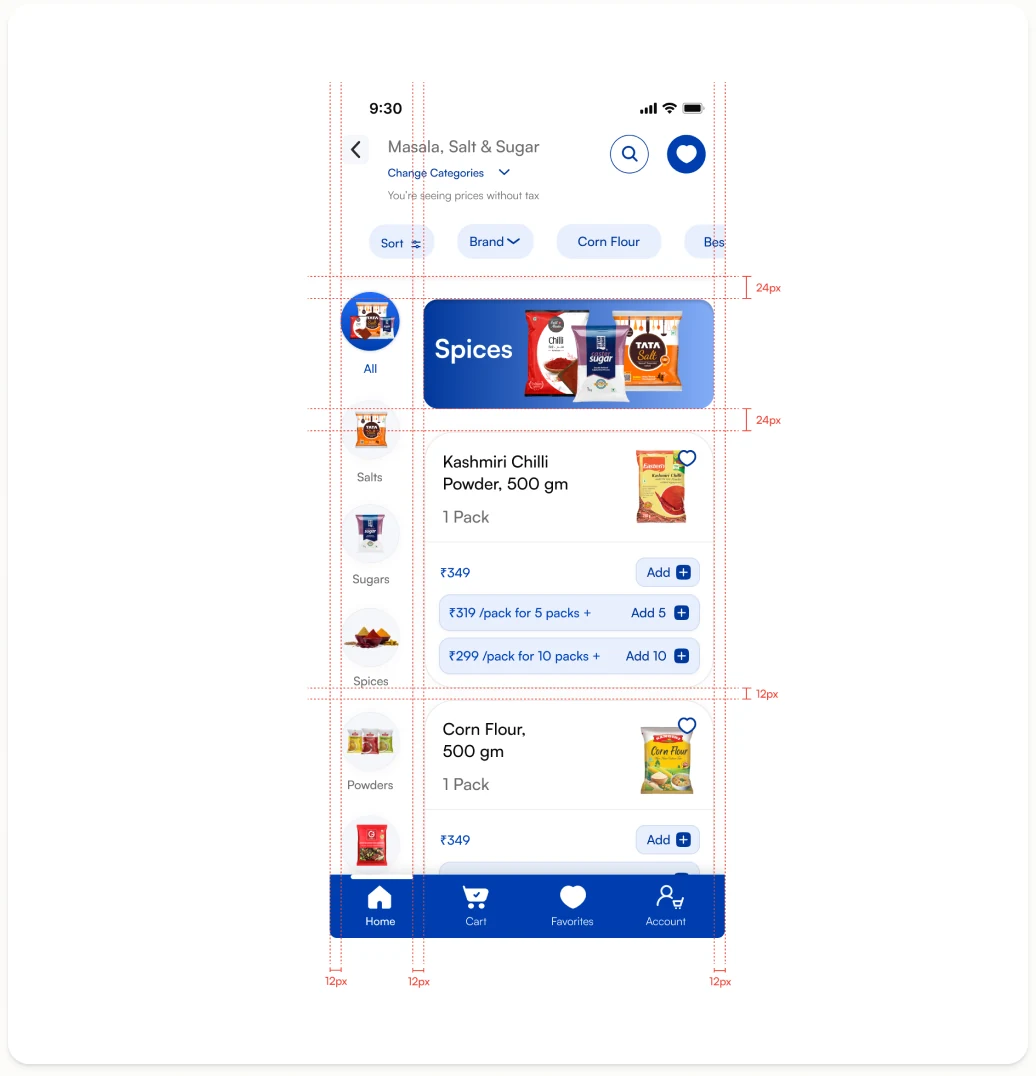 Categories page spacing grid